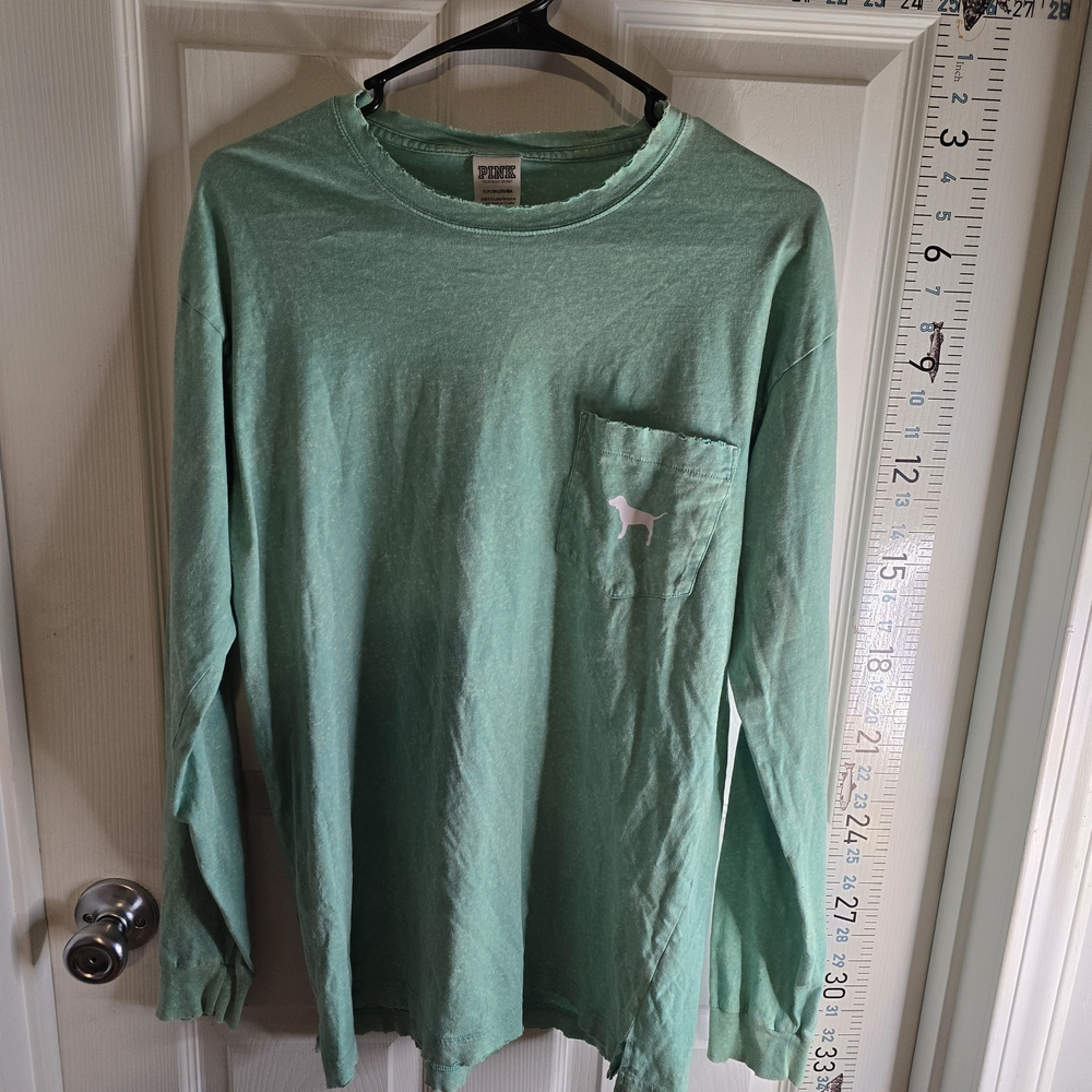 PINK Victoria's Secret Mint Green Long Sleeve Pocket Tee